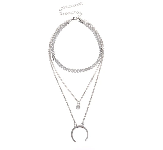 Crescent Moon Necklace with Alloy Pendant and Rhinestones